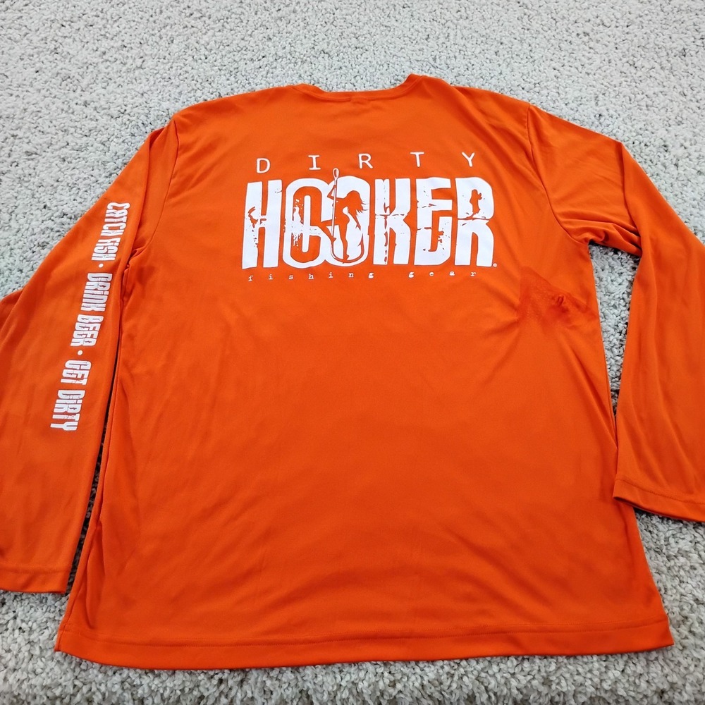 Dirty Hooker Shirt Mens Large Orange Performance Fishing Beach Beer Outdoor A5